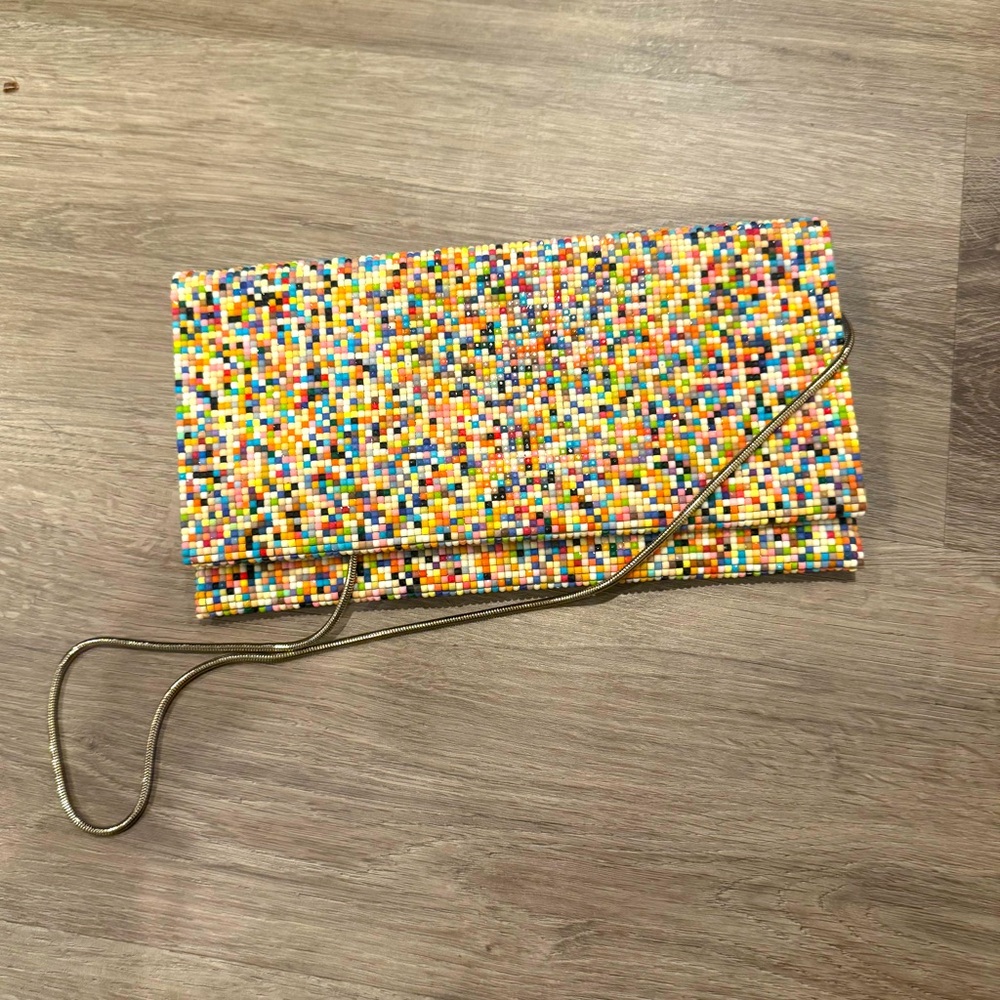 SONDRA ROBERTS Rainbow Beaded Folded Clutch Purse. Like New.